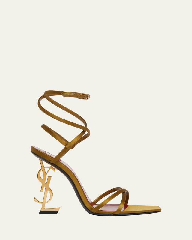 Opyum YSL Logo-Heel Wrap-Ankle Sandals with Golden Hardware